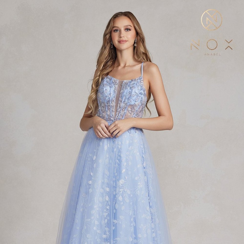 NEW LONG OFF THE SHOULDER SLEEVELESS EMBROIDERED DRESS WITH LACE UP BACK NXT1084